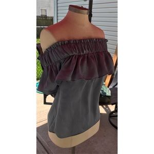 An Air Force blue off the shoulder top